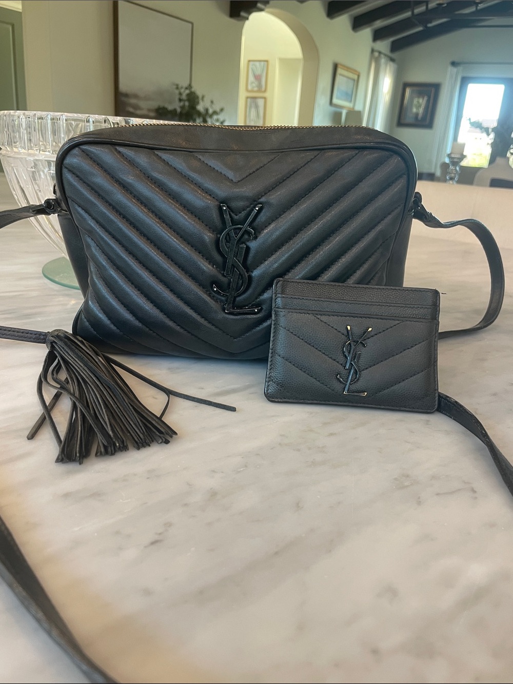 🪷authentic YSL Lou camera bag and card case black